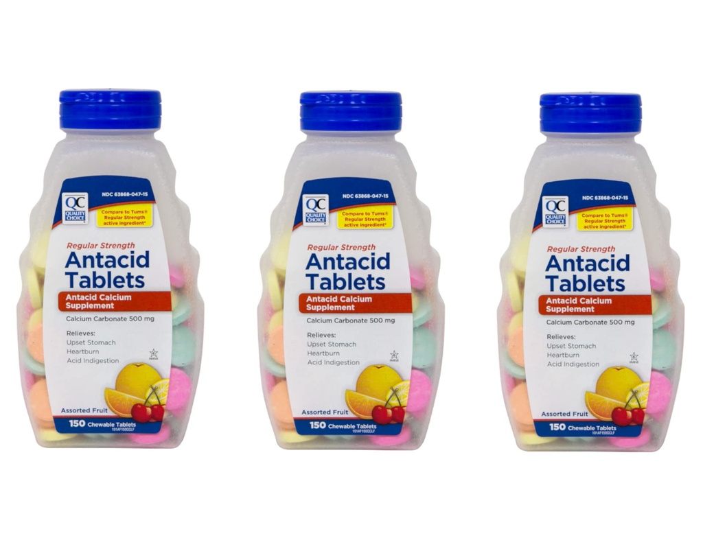 Kvaliteta Redna moč Kalcijev karbonat 500 mg Antacid Žvečljive tablete, 150 število - pakiranje po 3