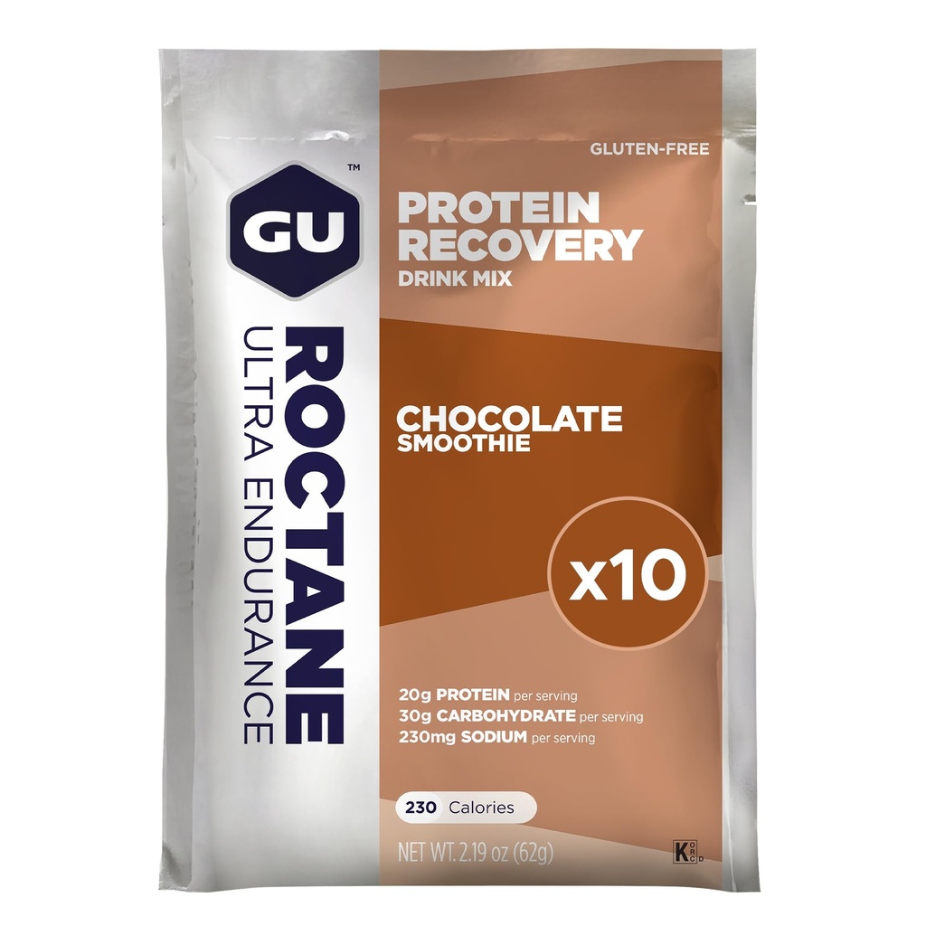 GU Energy Roctane Ultra Endurance Protein Recovery Drink Mix, Gluten-free in Kosher Dairy, Recovery Podpora po vsakem treningu, 10 eno-serving paketi, Čokoladni smoothie