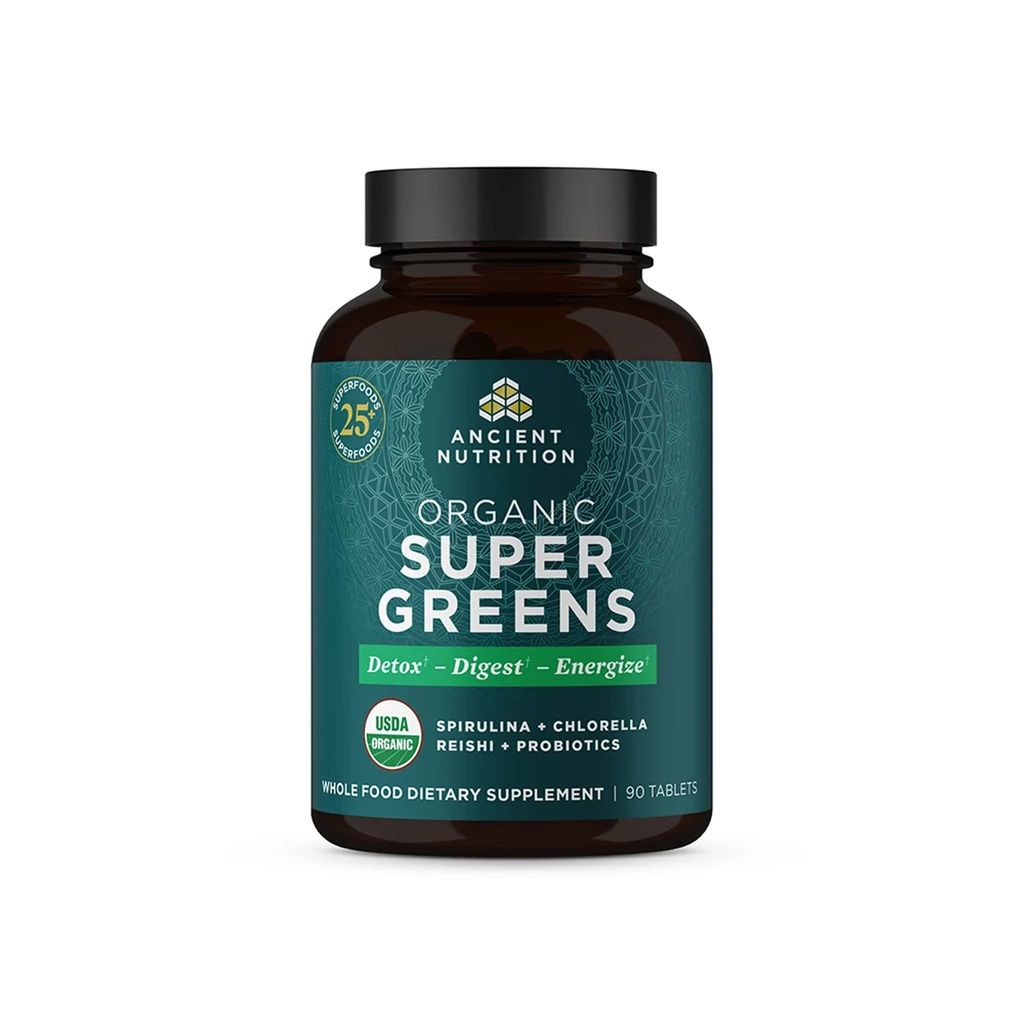 Starodavna prehrana Super Greens s probiotiki, Organic Superfood Tablets Izdelani iz Spirulina, Klorella, Moringa, in Resient Probiotic, 30 Serving, 90 grof