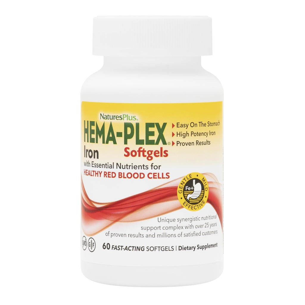 NaturesPlus železo Hema-Plex - 60 hitro delujočih softgels - 85 mg železo + vitamin C & bioflavonoidi za zdrave rdeče krvne celice - Vegan, Gluten prost - 20 Služb