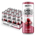 Optimum Nutrition Amino Energy Sparkling Hydration Drink, Elektroliti, Kofein, Aminokisline, BCAA, Brez sladkorja, Juicy Cherry, 12 Fl Oz, 12 Pack (Packageing May Vary)
