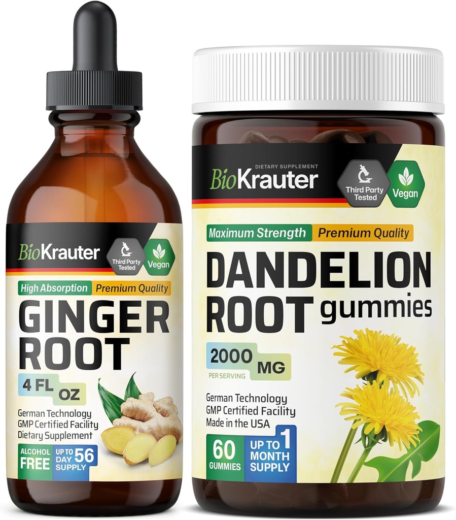 BIO KRAUTER Ingver Root Tinkture 4 Fl. Oz. & Dandelion 60 Gummies
