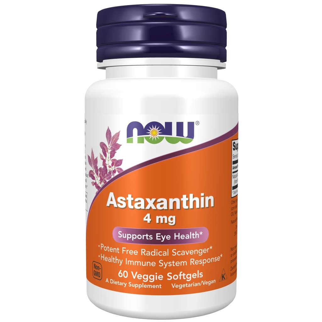 NOW Foods Supplements, Astaksantin 4 mg, funkcije Zantin®, Podpira zdravje oči*, 60 Veg Softgels