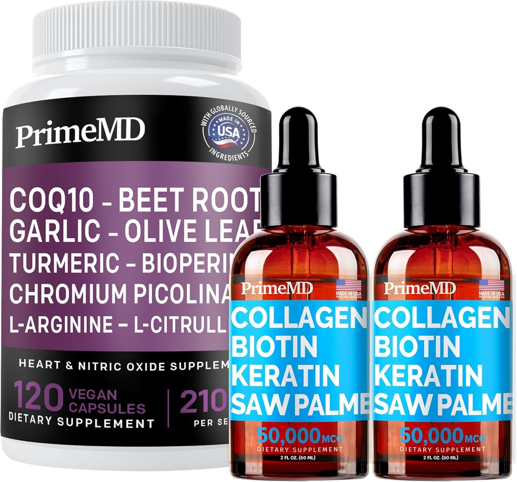 Tekoči kolagen Biotin (2pk) in dušikov oksid (1pk) dodaten paket - Močni vitamini za lase, kožo, nohte, srce, cirkulatorno, in Lipid podpora - Non-GMO, Vegan, Gluten-free