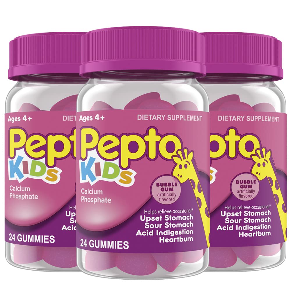 Pepto Kids Gumies, pomaga sprostiti občasno razburkane želodčne težave, prebavne motnje, Sour Stomach in Zgaga, 72 skupaj (3 pakiranja po 24)