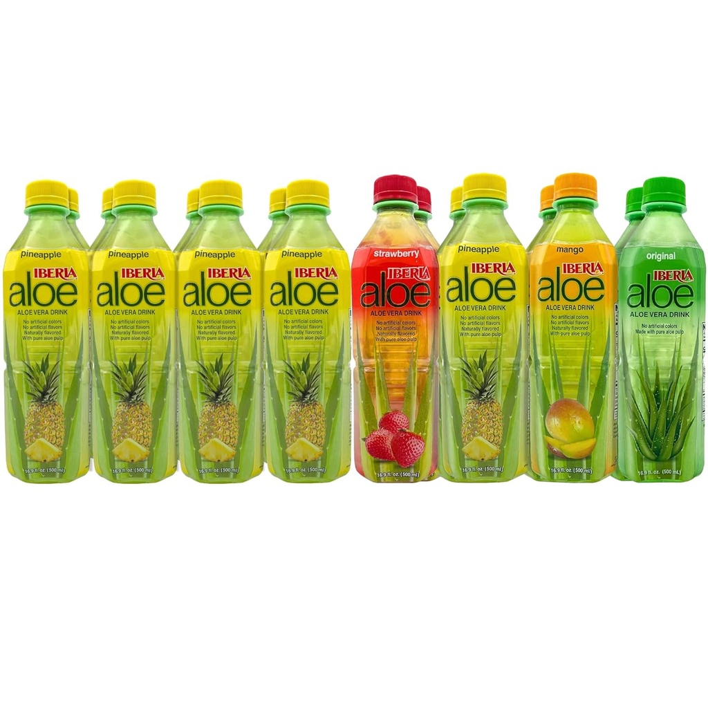 Iberia Aloe Vera pijača s čisto Aloe Pulp (paka 16) 10 x Ananas, 2 x Original, 2 x Jagoda, 2 x Mango