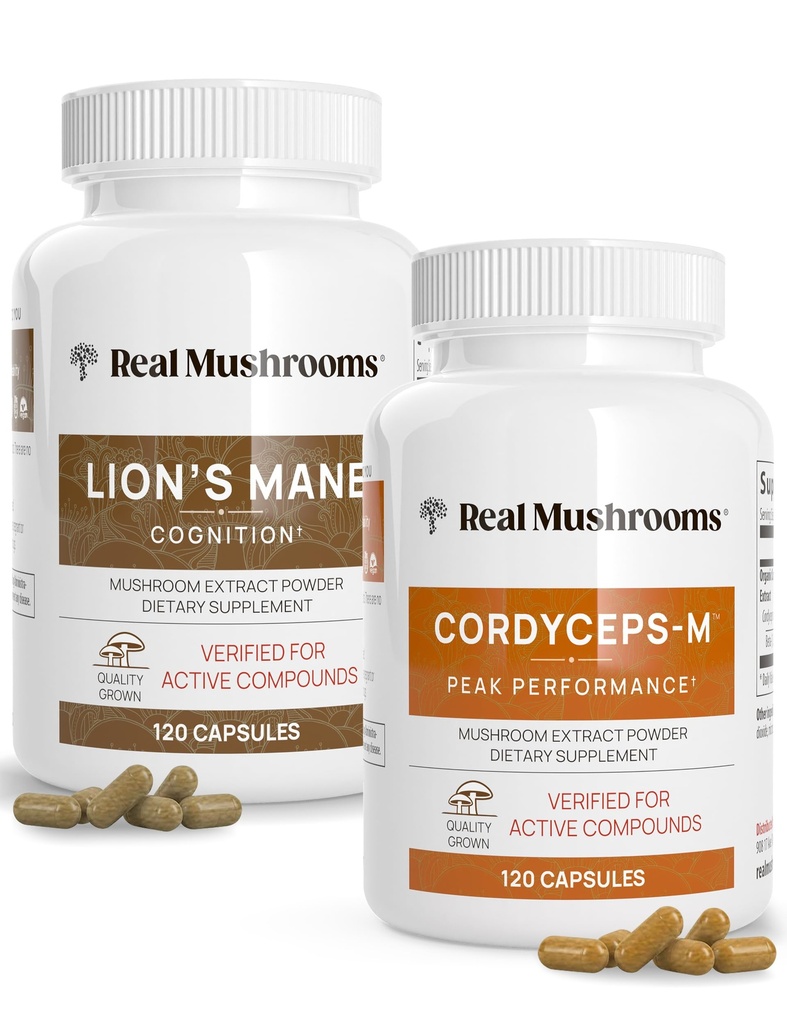 Levi Mane (120ct) in Cordyceps (120ct) Kapsule paket - Gobe dopolnilo za kognicijo, energijo in vzdržljivost