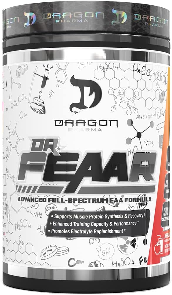 DRAGON PHARMA Dr. FEAAR® Advanced Full-Spectrum EAA Matrix, podpira sintezo in regeneracijo mišičnih beljakovin, izboljšano zmogljivost in zmogljivost treninga (30 strežb, Apple Juice)