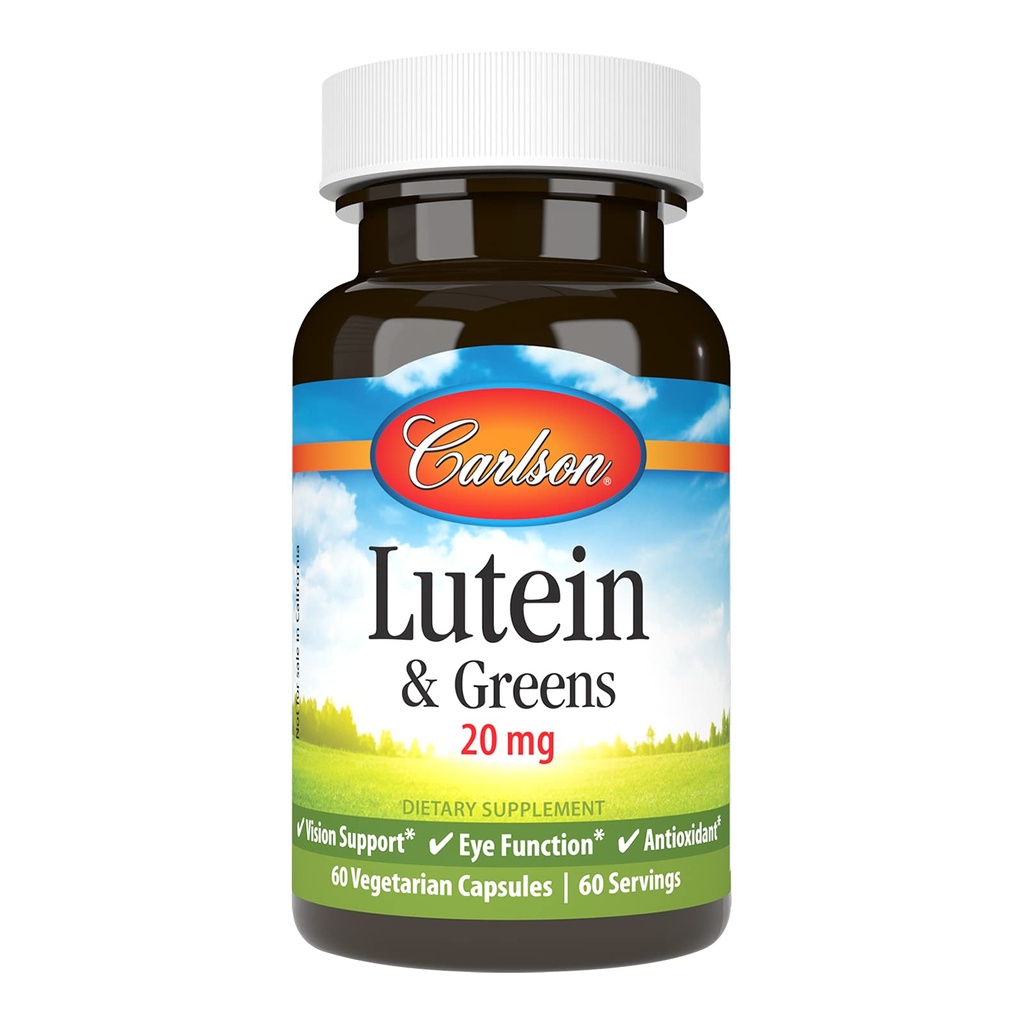 Carlson - Lutein & Greens, 20 mg, podpora vidu in očesni funkciji, antioksidant, 60 vegetarijanskih kapsul