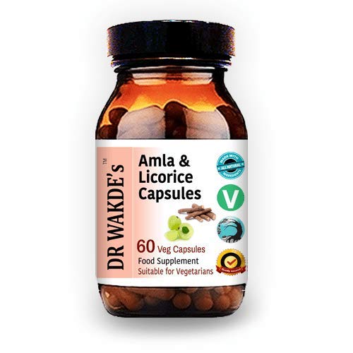DR WAKDE's Amla & Licorice kapsule (60 Veg Caps, za kisle prebavne motnje, Ayurvedic dodatek, Vegan, Zeliščni, vse naravne, Made in UK)