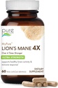 PURE ESSENCE LABS MyPure Lion's Mane 4X - Ultra Jakost podpora možganov dodatek s 6:1 Izvleček vroče vode & 10:1 Izvleček za kognitivno zdravje, fokus, spomin in mentalno jasnost, 60 kapsul