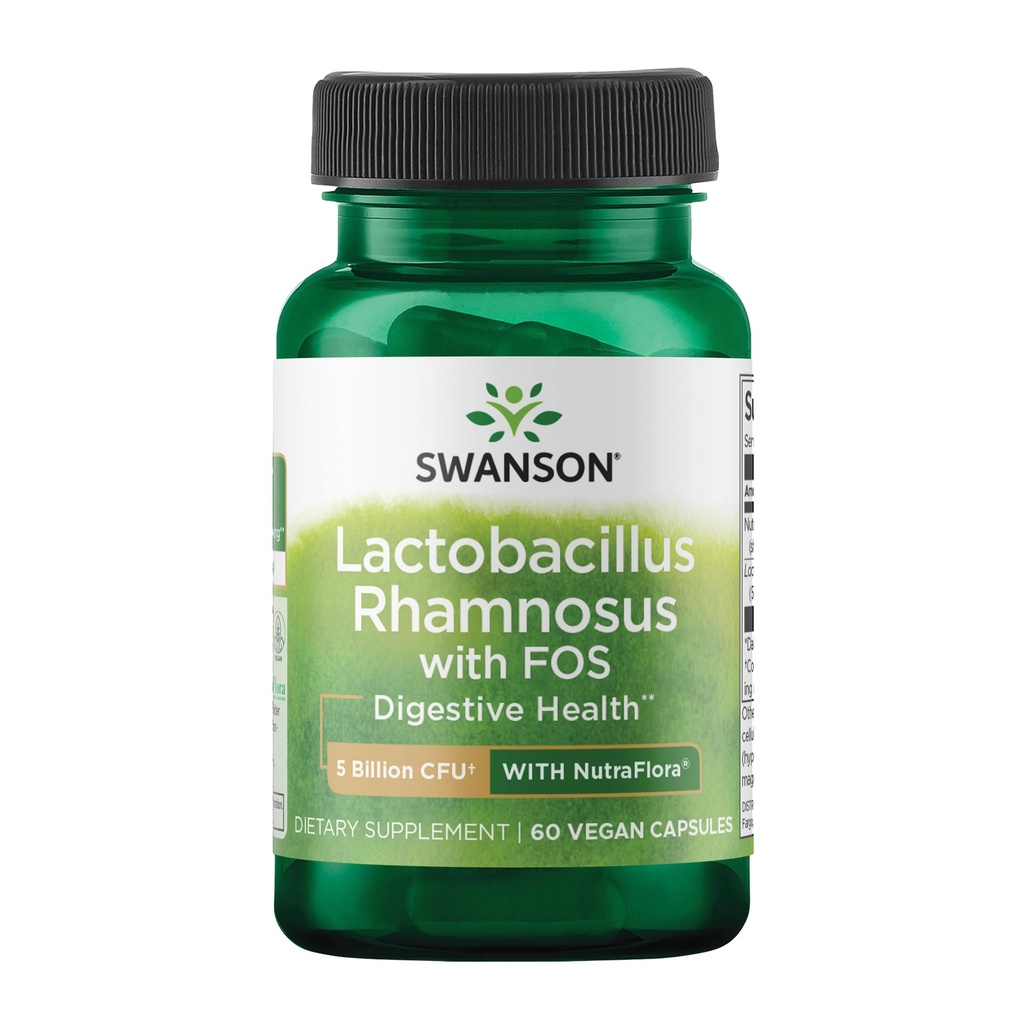 Swanson Lactobacillus Rhamnosus z FOS - 5 milijardami CFU - Prebavna zdravstvena podpora s Fructooligosaharidi - Probiotična podpora za zdravje prebavil* - Vegan - 60 Veggie Caps
