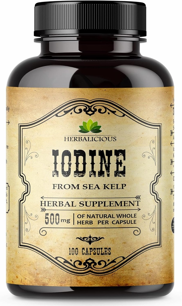 HERBALIUS Jodine tablete – naravni jod iz Sea Kelp – Podporni dodatek za ščitnice za energijo, prebavo, zdravje možganov in kosti – ne-GMO, Gluten-free – 100 kapsul