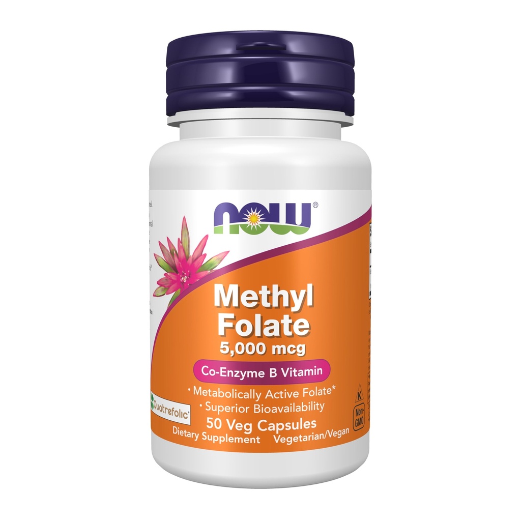 NOW Foods Supplements, metil Folate 5000 μg, Superior Biorazpoložljivost, 50 Veg kapsule