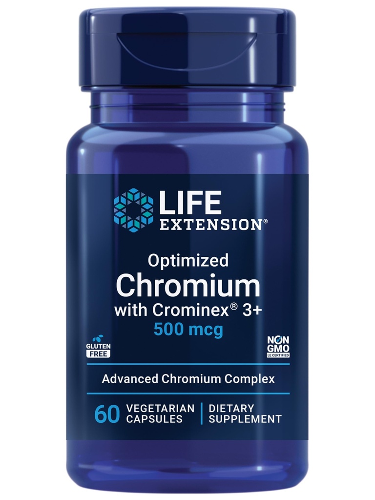 Podaljšek življenja Optimiziran krom s Crominex 3+ 500 μg, Presnova Zdravje, Zdravje, Vegetarian, Gluten Prost, Ne- GMO, 500 μg, 60 Vegetarian kapsule