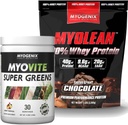 Myogenix Myovite Supergreens Powder & Myolean Chocolate Whey Protein Bundle – Digestion, Immunity & 40g High-Protein Whey – Podpora Gut zdravje, rast mišic in okrevanje