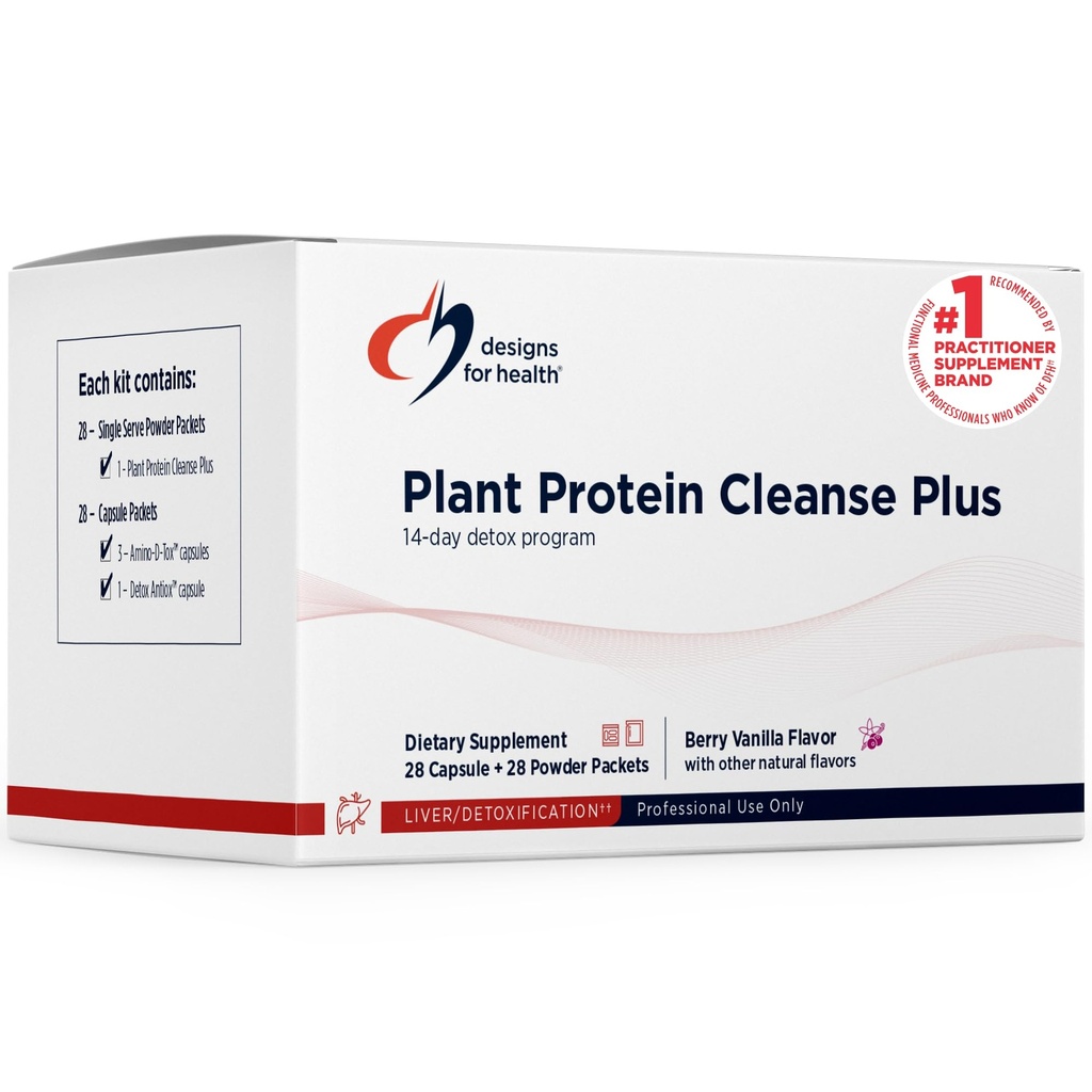 Designs for Health Plant Protein Cleanse Plus 14 Day Detox Program - spodbuja zdravo delovanje jeter + metabolično čiščenje z antioksidanti + zelišči, vegetarijanski (28 Beljakovinski prašk napitek + vitaminski paketi)