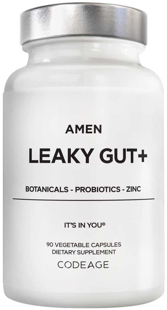 Amen Leaky Gut Supplement - Napredna formula z biorazgradljivim L glutaminom, cinkom, kurkuma, DGL Licorice Root - Marshmallow Root - Probiotiki in fermentirani prebiotiki - Vegan, Non-GMO - 90 kapsul