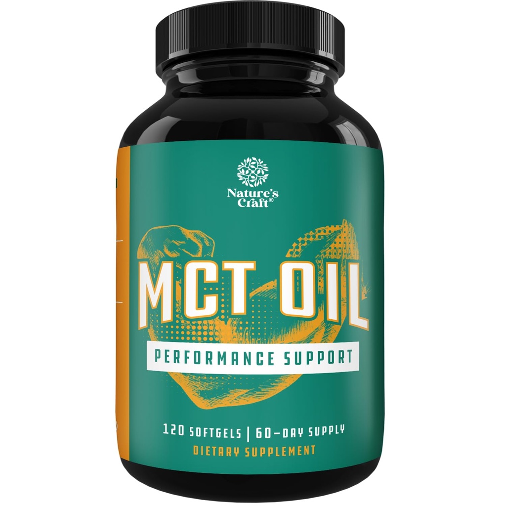 C8 MCT Oil Softgels - Srednje verige trigliceridi MCT Kokosovo olje dopolnilo s kaprilico / kapric trigliceridi za telo kiparstvo, Izboljšana energija & Stamina - Keto dodatki za hujšanje - 120 Ct