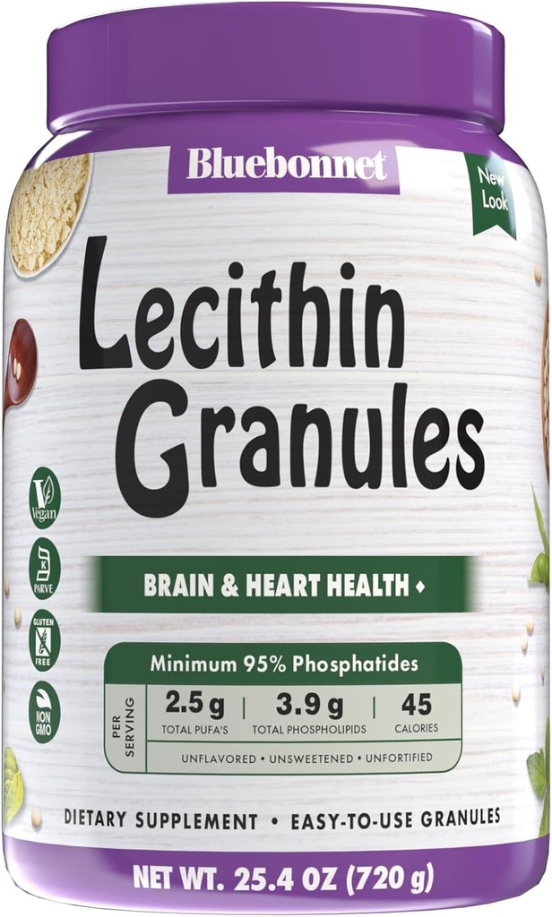 Bluebonnet Nutrition Super Earth Lecithin Granule, pridobljeno iz ne-GMO soje, Gluten-free, Non-GMO, Vegan, Kosher Certified, Brez sladkorja dodano, 25.4 oz, 96 Servings