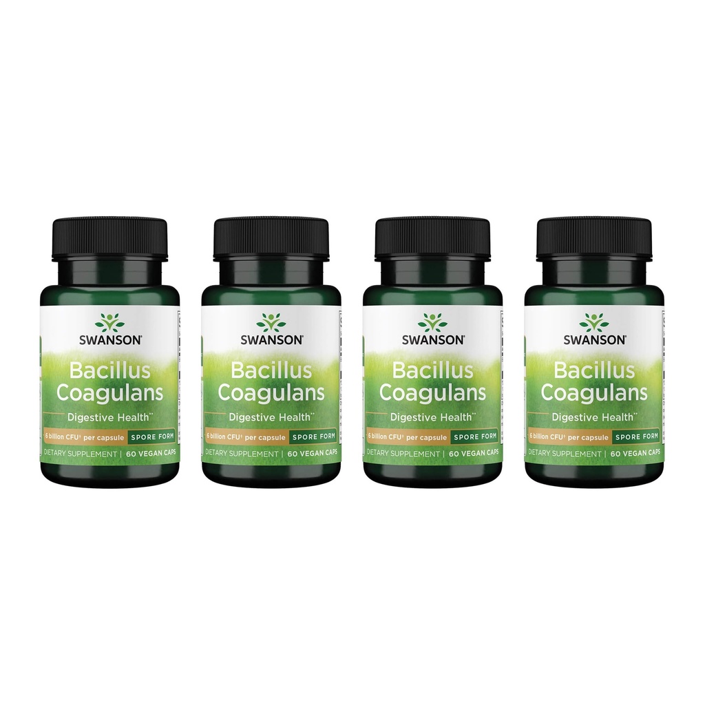 Swanson Bacillus Coagulans - Natural Probiotic Supplement Podpora Digestive Health w/ 6 Milijarda CFU - maj Podpora GI in splošno Gut Health - (60 Veggie kapsule) 4 pakiranje