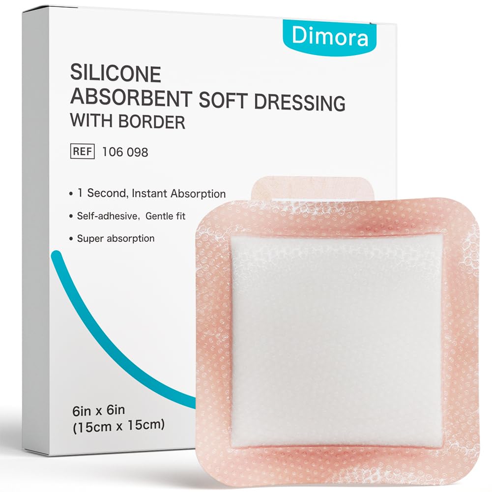Dimora Silikone Super Absorbent Rane obleke - Nežen adhezivni pasovi z Ultrasorb polimer,Heavy Exudate Rane Care Pads 6"X 6" 10 paketov
