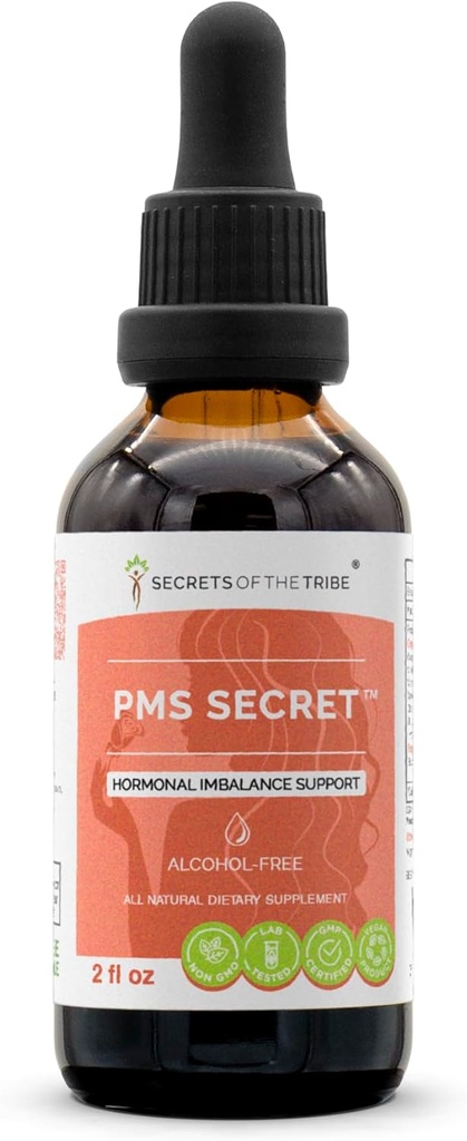PMS Secret Alkohol-free, Glycerite Black Cohosh, Cramp, Vitex, Valerian, Dandelion, Kamilica, St John's Wort. Tinktura, Herbal Extract Hormonal Neravnotežje Podpora 2 OZ