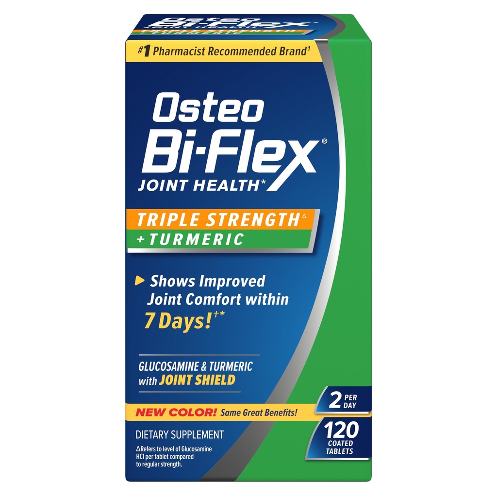 Osteo Bi-Flex Glukozamin Triple Jakost Plus Kurkumin dodatek s kurkuminom za skupno podporo in razpon gibanja, 60 Day Supply, 120 Obložene tablete, Skupni zdravstveni prehranski dodatki