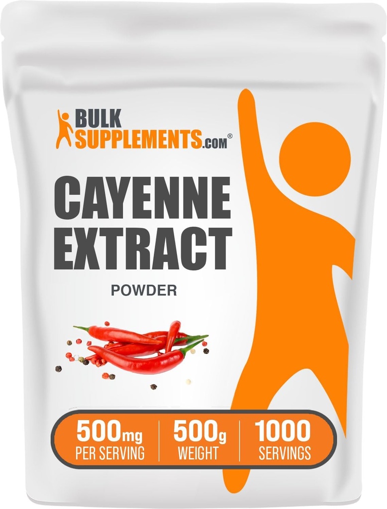 BulkSupplements.com Cayenne Pepper Extract Powder - Capsaicin dodatek, Capsicum Extract - 500mg Cayenne Extract na serviranje, Cayenne dodatek - Gluten Free (500 Grams - 1,1 lbs)