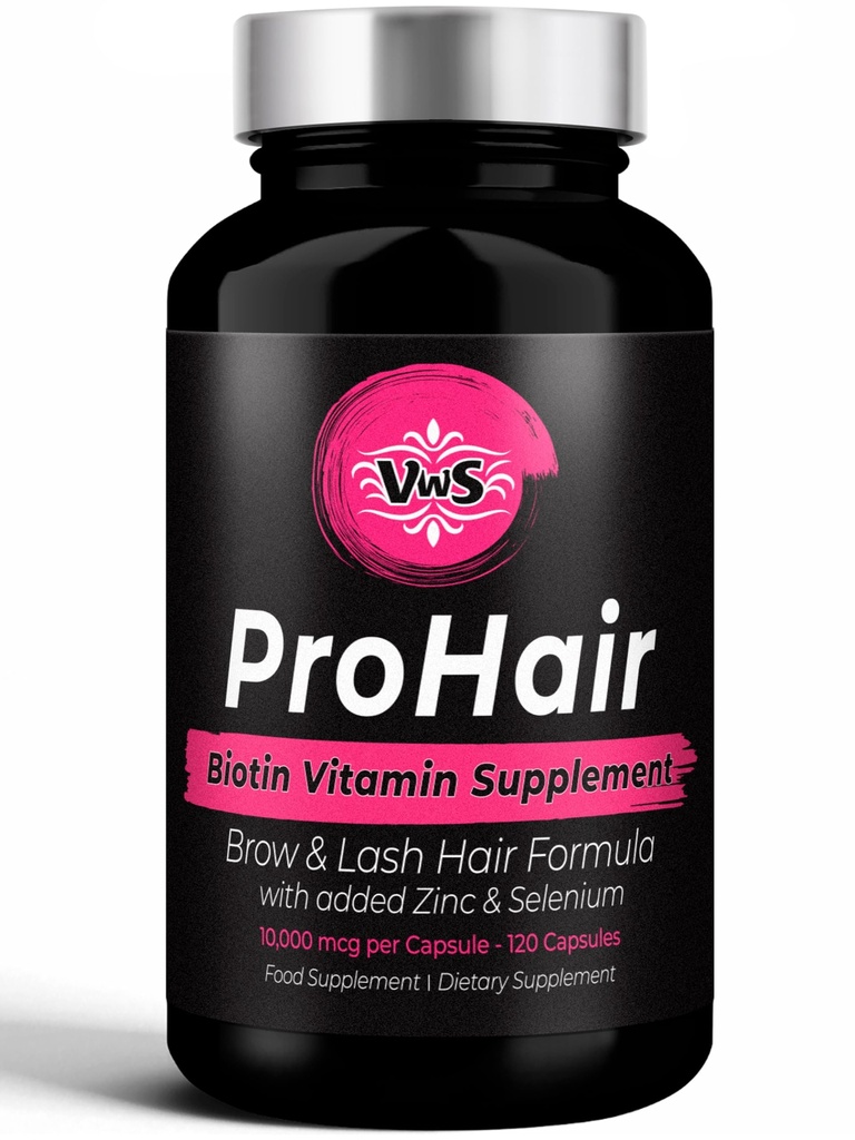 VWS Biotin 10.000 μg Prehranska dopolnila w/Zinc & Selen za spodbujanje gostejše rasti las, močnejših nohtov in zdrave kože za ženske in moške, 120 veganskih kapsul