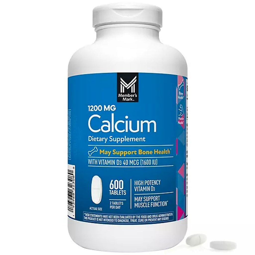 Člani Mark kalcij z vitaminom D3 tablete, 600 ct. - podpira zdravje kosti in mišic - visoka moč kalcij 1200 mg & vitamin D3 40 mcg