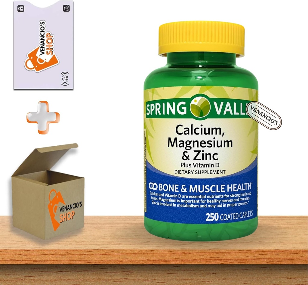 Kalcij Magnezijev cink z vitaminom D3 Kapleti • Zdravje kosti in mišic • Imunska podpora • Prehranska dopolnila • 250 Count by Spring Valley Plus Venancio's Shop Sticker