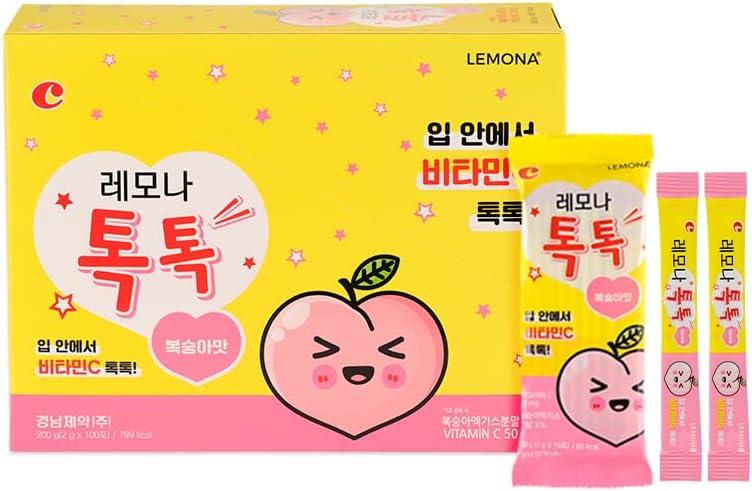 LEMONA TOKTOK, otroci Vitamin C 50mg, Peach aromed, Enostaven za splošno zdravje in dnevno energijo - 100 Packs(2g)