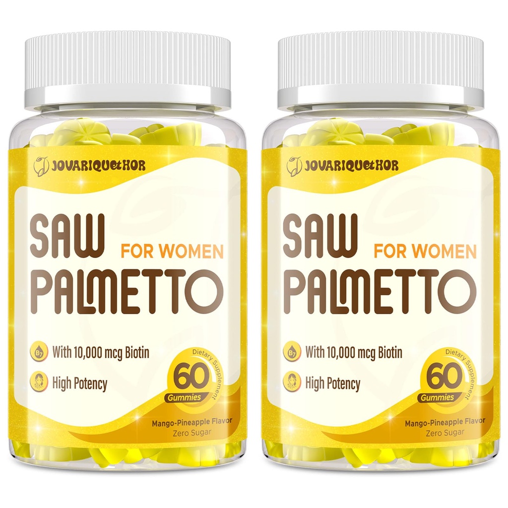Žaga Palmetto za ženske - DHT bloker las Rastni dodatek - 500mg Potentna žaga Palmetto Gumies za lase, kožo, nohti, Dobroto urina - Mango-Pineapple aroma - 120 Gumies