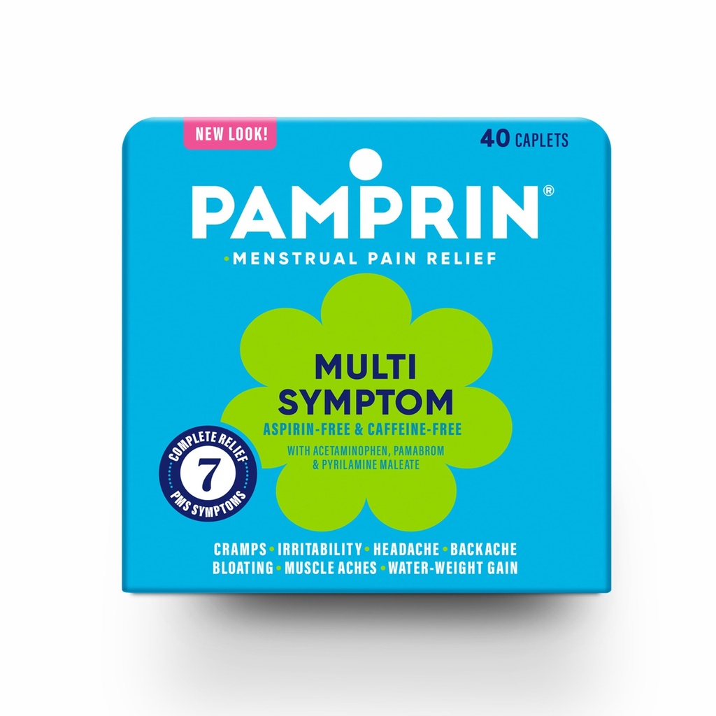 Pamprin multi-Simptom Formula, z Acetamofen, Menstrualno obdobje Simptomi Relief, vključno z Cramps, bolečine, napenjanje, in dražilnost 40 Kapleti