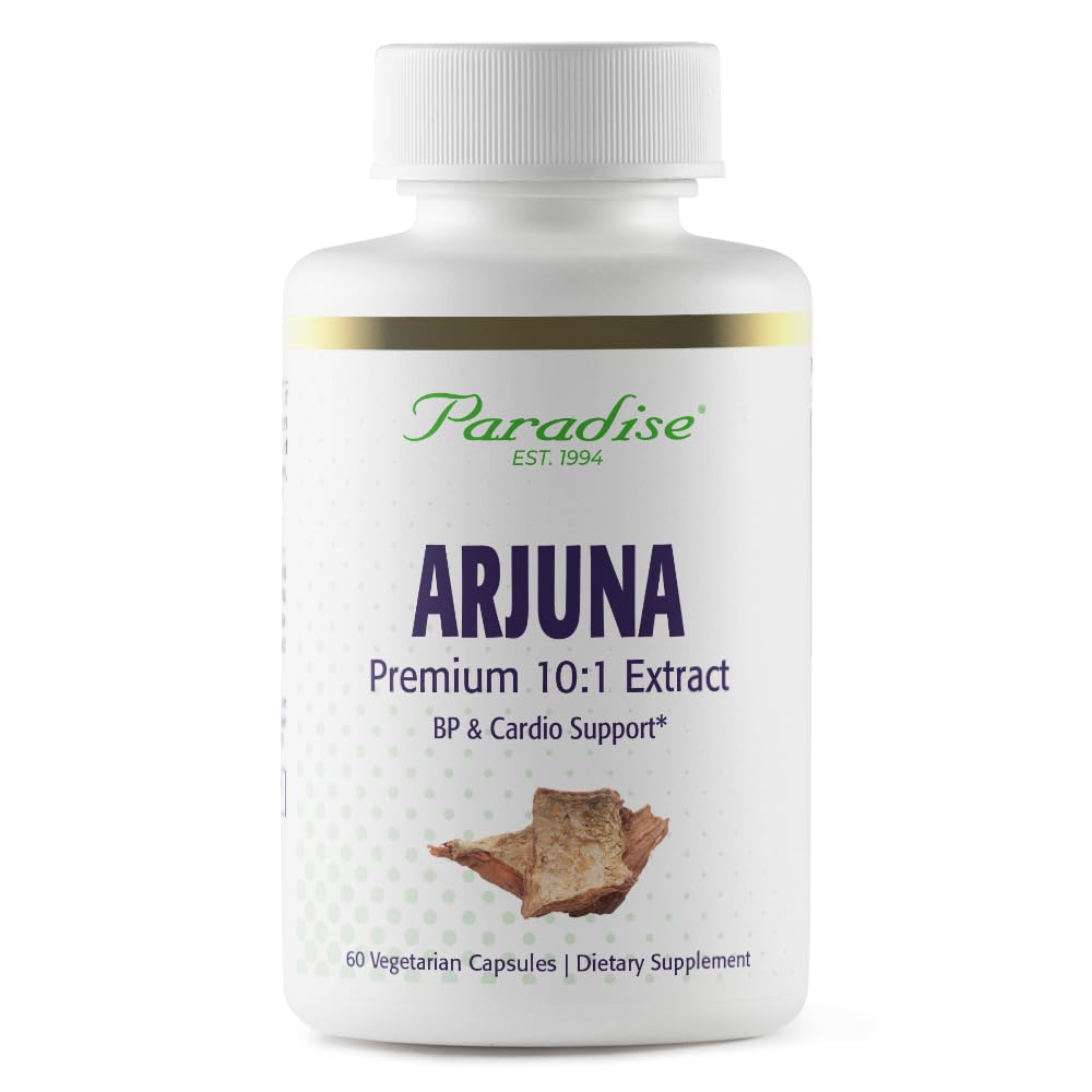 Paradise Zelišča Arjuna, Kardiovaskularna podpora, Vzdrževanje krvnega tlaka, zdravje srca, Antioksidant dopolnilo, Vegan, Ne-GMO, Gluten brezplačno, 60 Vegetarijanske kapsule