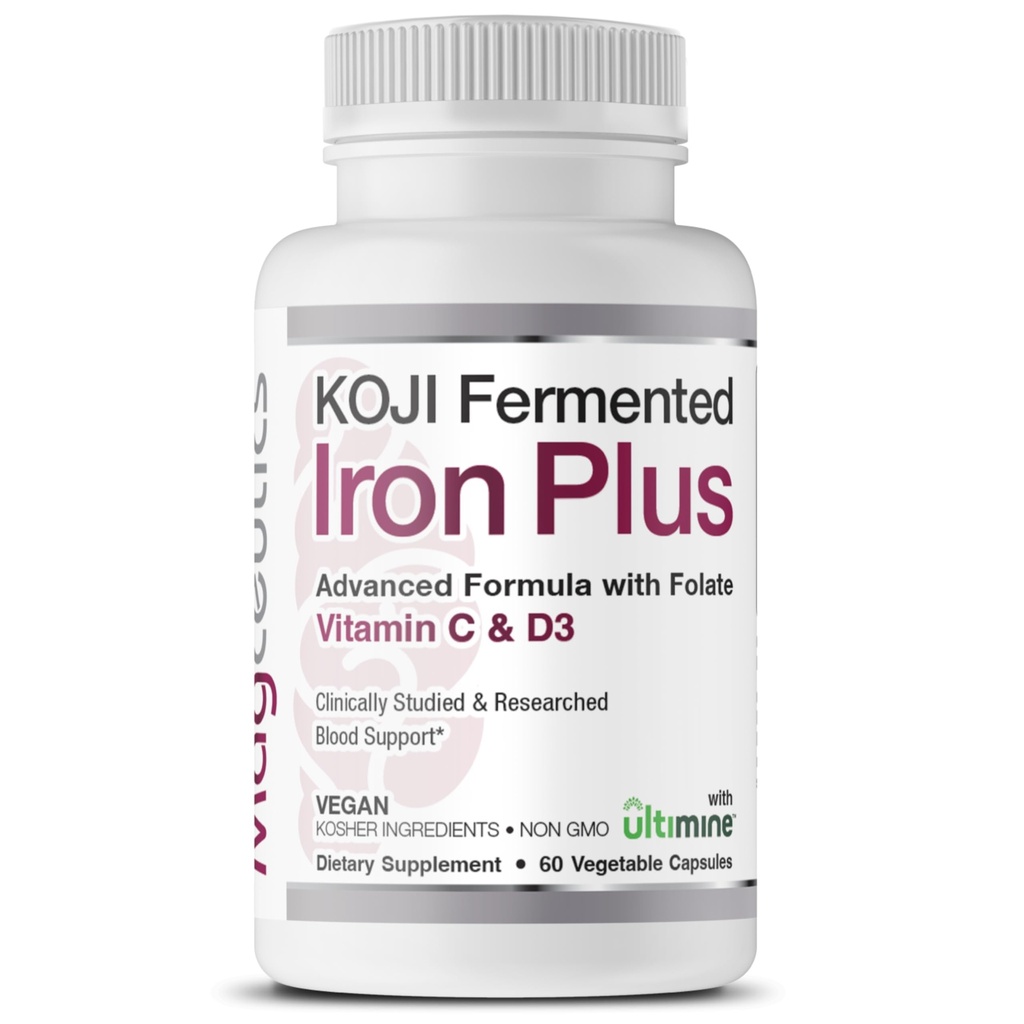 Koji Fermentirano železo Plus - železov dodatek z vitaminom C, vitaminom D3 in folatom za podporo krvi, enostavno Absorbirano in biorazpoložljiv, želodčno, Vegansko, Ne-GMO - 60 kapsul