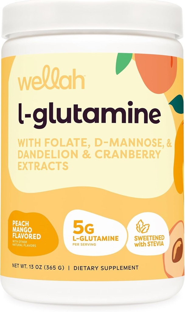Wellah L-glutamin Peach Mango (50 servivov) - 5g L-glutamin na obrok, sladkan s Stevio