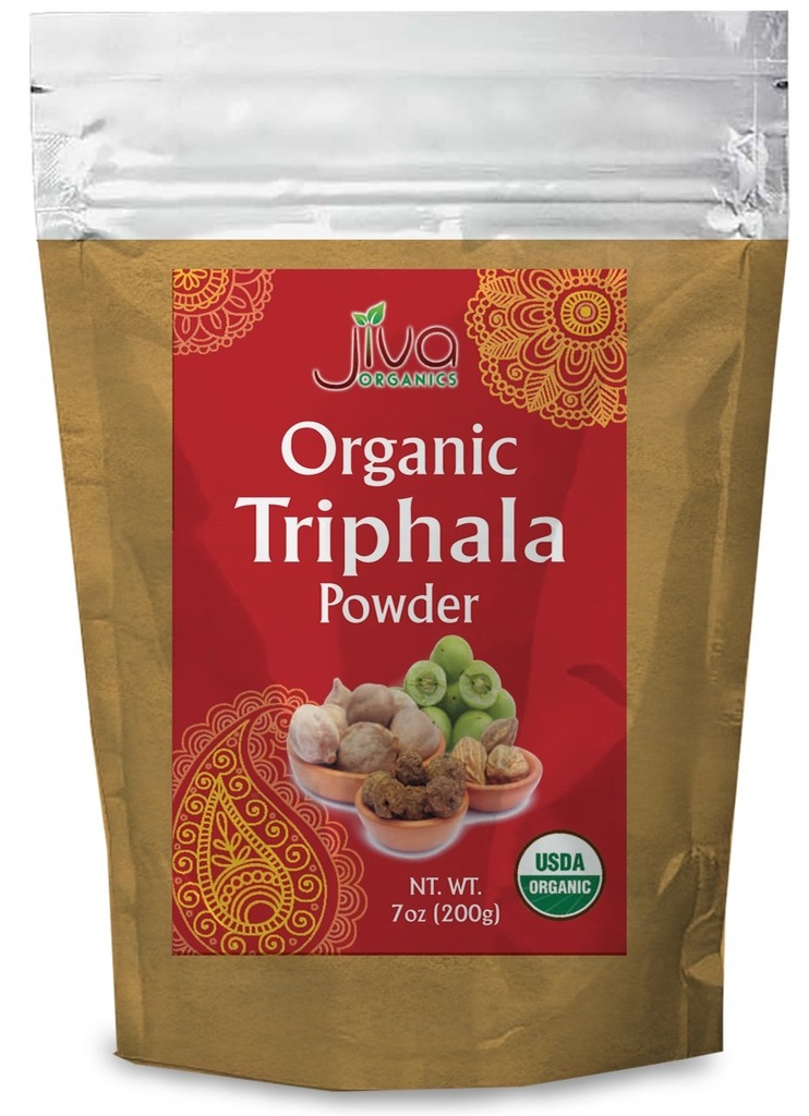 Jiva Organics Organic Triphala Powder 7 Ounce Bag - Ground Amla, Bhibitaki, in Haritaki sadje Blend, 100% naravna in ne-GMO