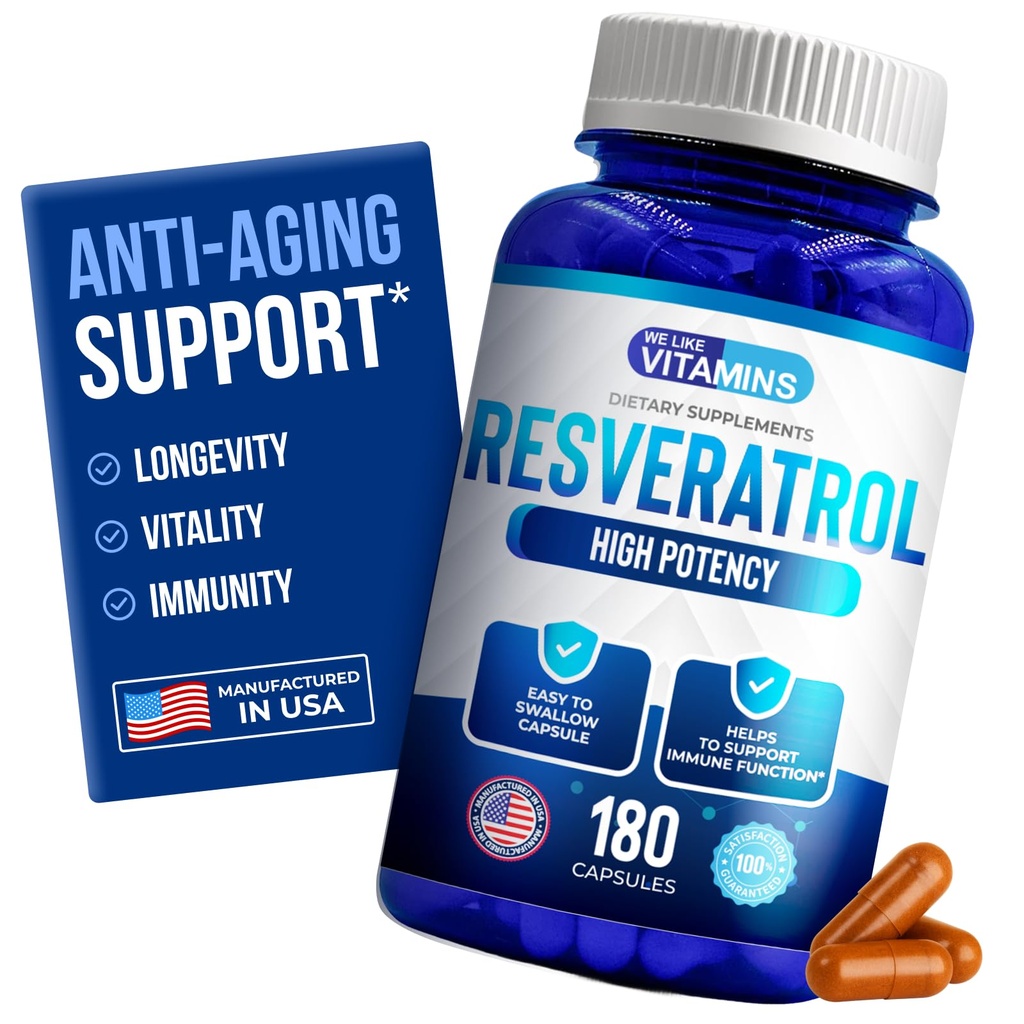 Mi všeč vitamini Resveratrol 1000mg na Serving - 180 Enostaven za pogoltniti Veggie kapsule - naravni Resveratrol dodatek 1000mg - Antioksidant dodatek pomaga podporo proti staranju in imunskega sistema