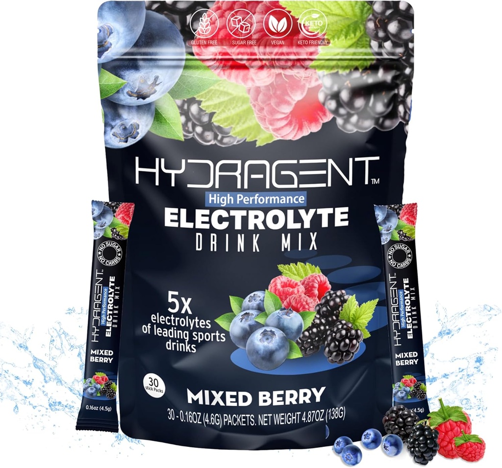 Elektrolitski nadomestni paketi. Brez sladkorja, visoko zmogljivi elektroliti. Več kot 1000 mg soli plus magnezij in kalij. Ključne minerale za hidracijo. (Mešana Berry)