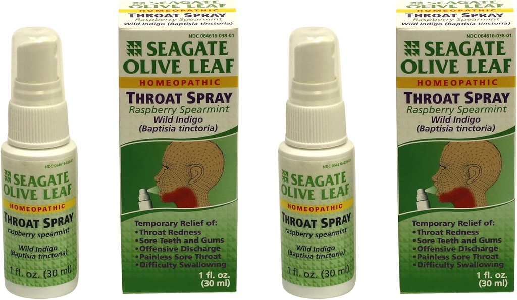 Seagate Izdelki Homeopatic Olive Leaf Throat Spray (Pack of 2) 1 Ounce Raspberry-Spearmint