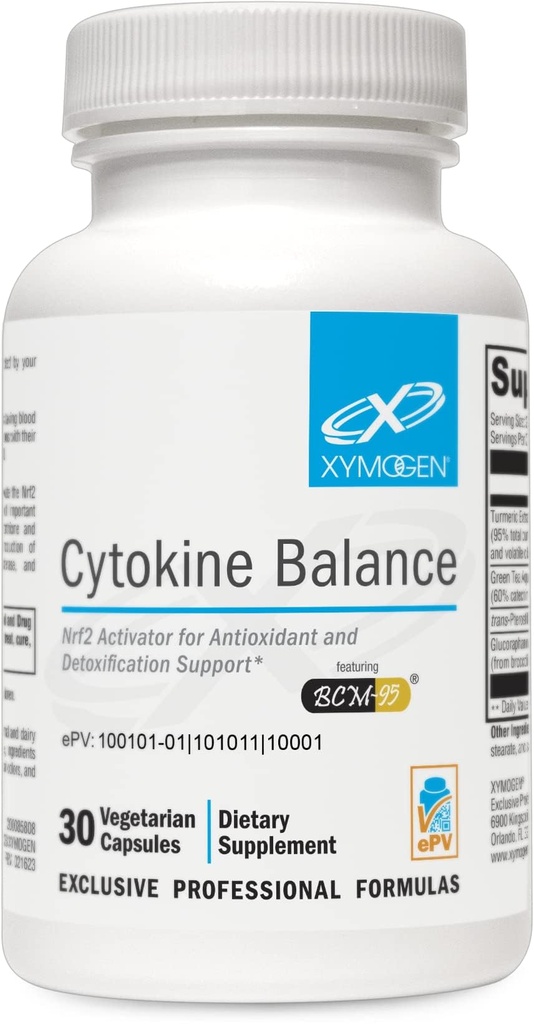 XYMOGEN Cytokine Balance for Antioksidant and Detoksification Support - izvleček zelenega čaja, trans-Pterostilben, izvleček kurkuma, glukorafanin (30 kapsul)