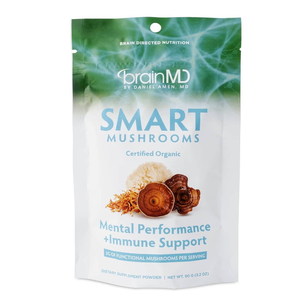 BRAINMD Dr. Amen Pametne gobe - 3.2 oz - Duševna zmogljivost + Imunska podpora - Vegan, brez GSO, brez glutena - 30 Služabnikov