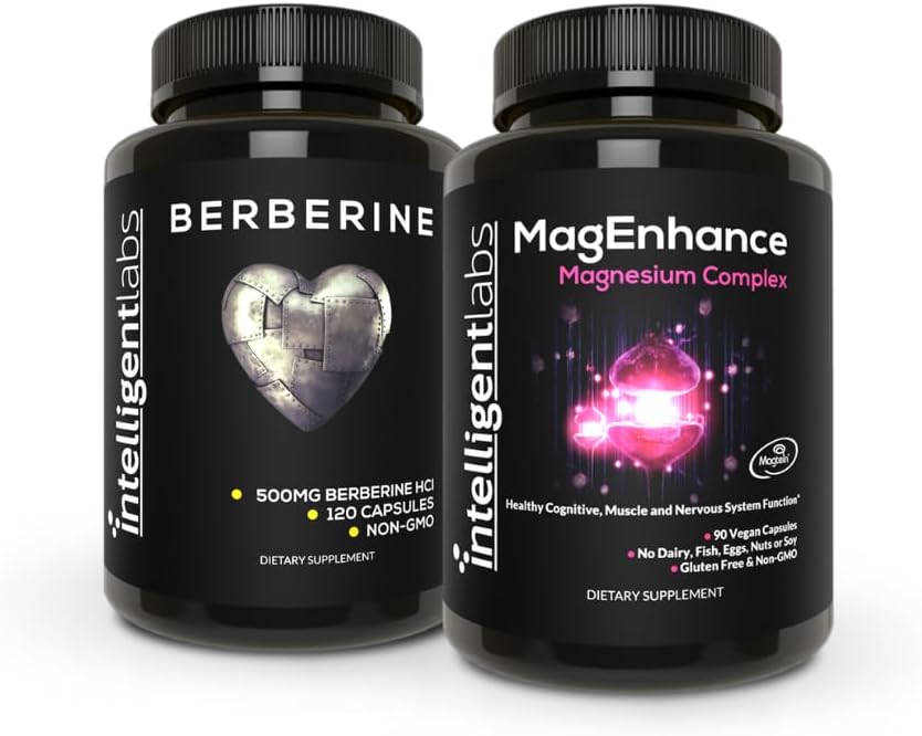 Inteligentni laboratoriji 2-v-1 paket MagEnhance Magnezij dodatek (Magnezij L-Threonate kompleks z Mg Glycinate in Mg Taurate) in Max Moč Berberine 500MG kapsule