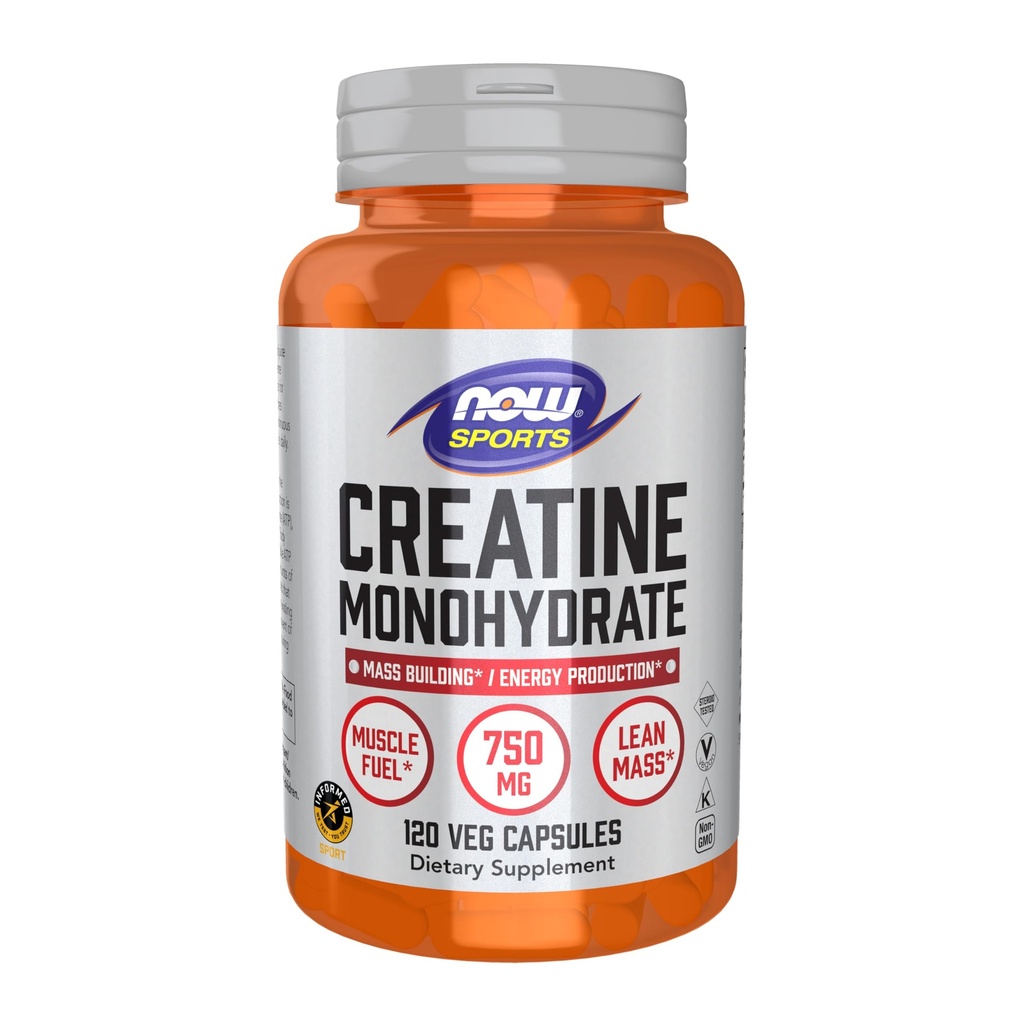 NOW Foods Sports Nutrition, Kreatin Monohidrat 750 mg, Mass Building*/Energy Production*, 120 Veg kapsule