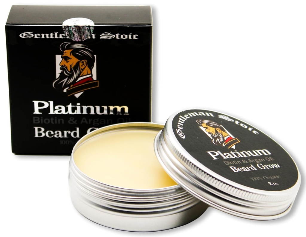 Platinum Beard Grow– All Natural Beard Balm za moške - Biotin izboljša balzam z argan & vitamin E Infuded dopust v brado balzam za moške – Vanilla Spice (2oz – Pack po 1)