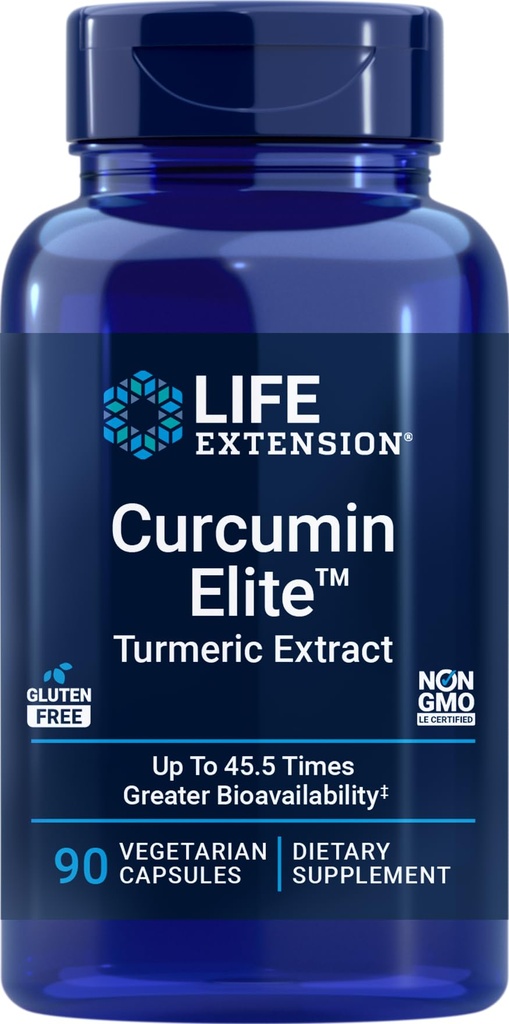Podaljšek življenjske dobe Curcumin Elite Turmeric Extract, 90 Veg kapsule