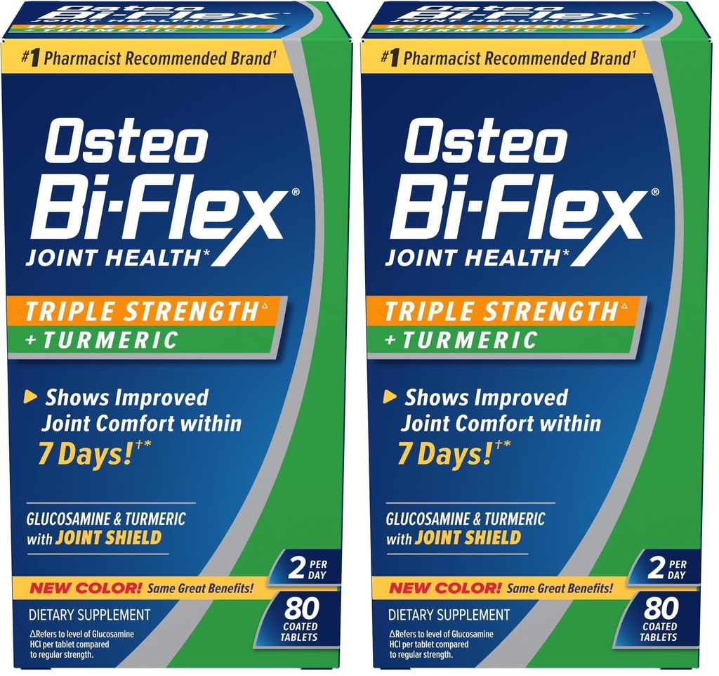 Osteo Bi-Flex Triple Jakost Glukozamin s kurkuma, Skupni zdravstveni dodatek, Obložene tablete, Izvirna različica, 80 Število (Pack of 2)