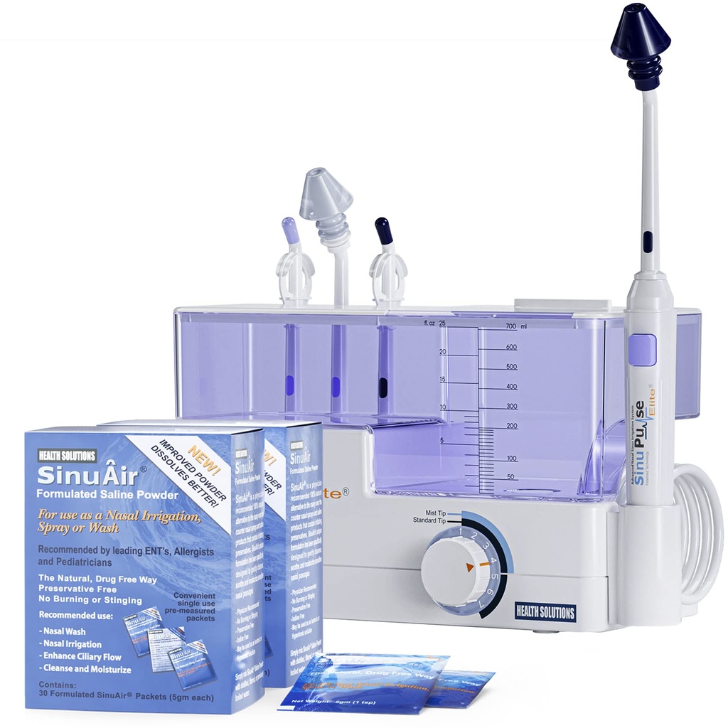SinuPulse Elite Advanced Nasal Irrigation System - Pulsating Sinus Congestion Relief & Sinus Rinse Machine, More Effective Than Neti Pot, Nose Spray or Nasal Wash Bottle, with 90 SinuAir Packets